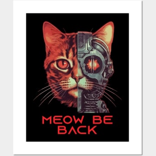 Retro 80s 90s Robot Cat Gifts Sci Fi Pun Funny Cat Posters and Art